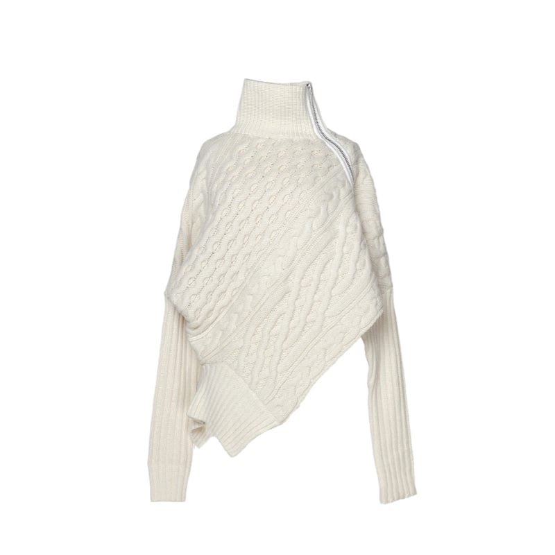 M / White Women Sweater Asymmetry Plus Size Black White Pullover Sweaters Irregular Casual Vintage Knitting Pullover Top 2022