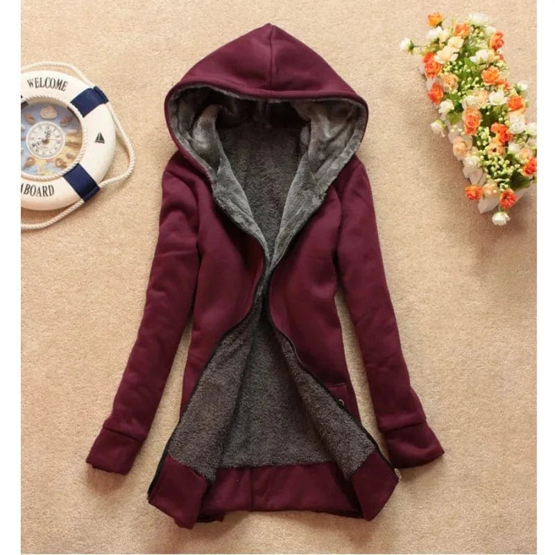 M / wine red YSMARKET S-3XL Hot Sale Casual Women Thicken Coat Warm Female Clothes Overcoat With Pockets Long Sleeve Hooded Tops E9998