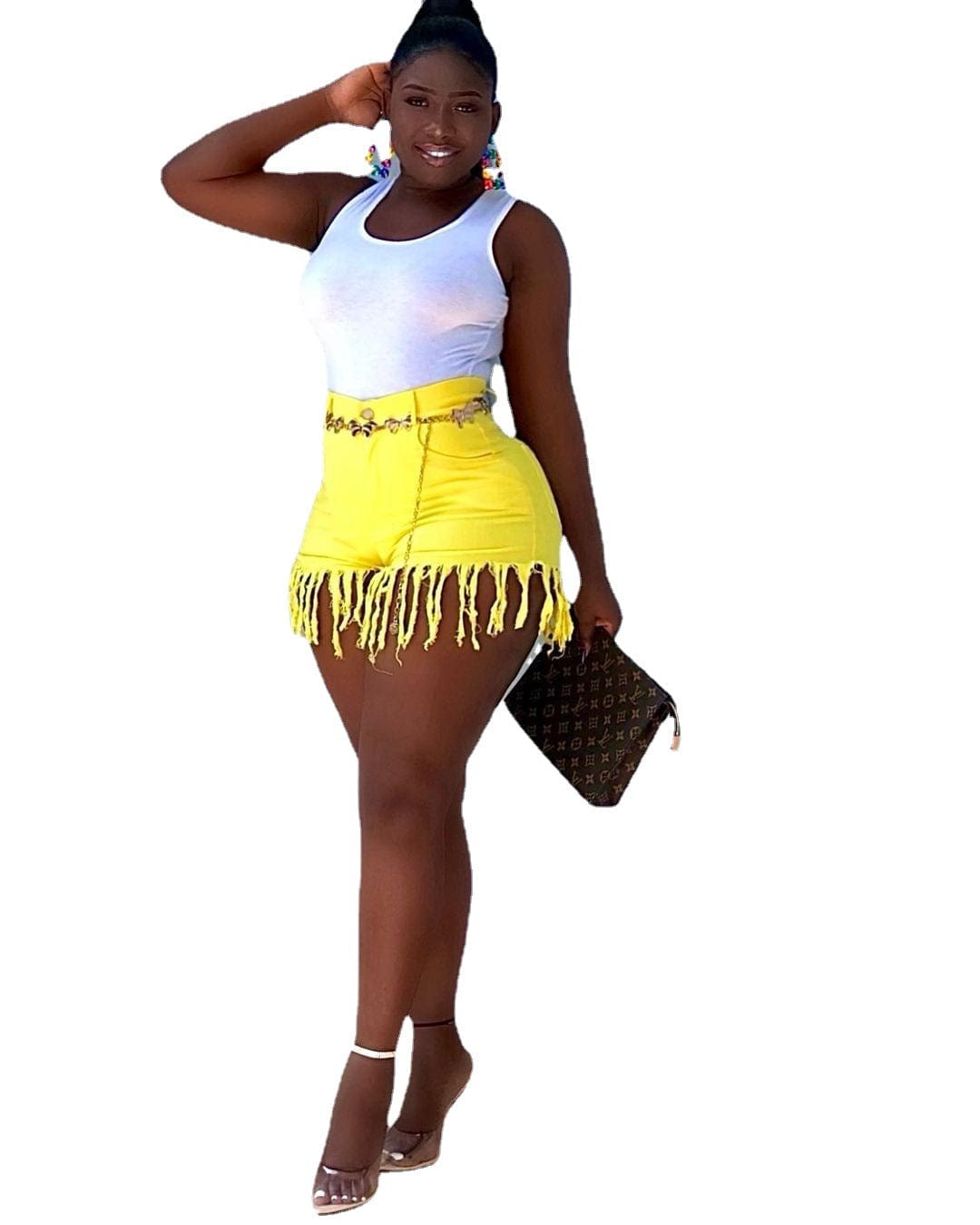 M / Yellow 2022 Wholesale Summer Jeans ripped tassel Brushed Denim Shorts Washed Women's Jean Shorts