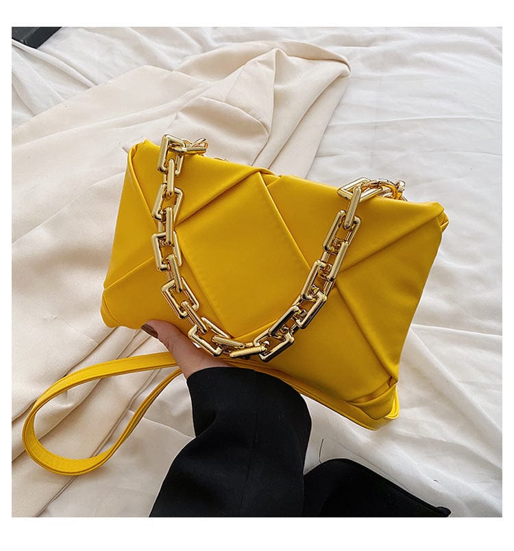 M / Yellow Ins Trending Chain Ladies Hand Bags Crossbody Purses 2022 Fashion Woven Handbags for Women Luxury