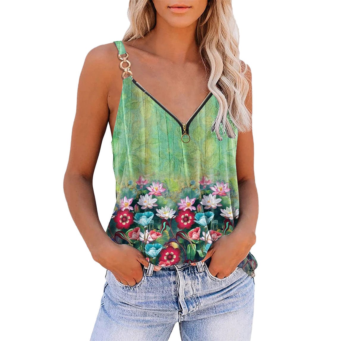 M / Yellow Summer Clothes 2023 Digital Print Large V-neck Suspender Vest Plus Size Summer Tops Ladies Tops