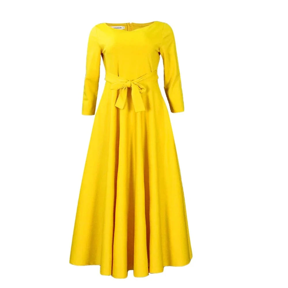 M / Yellow Women'S 2024 Spring And Summer New Fashion Temperament Lace-Up African Plus Size Long Dresses