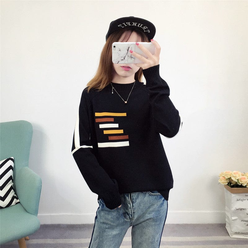 M / YN05 2022 NEW ARRIVAL Korean Style Crew Neck Patchwork Print Stripe Woman Sweater