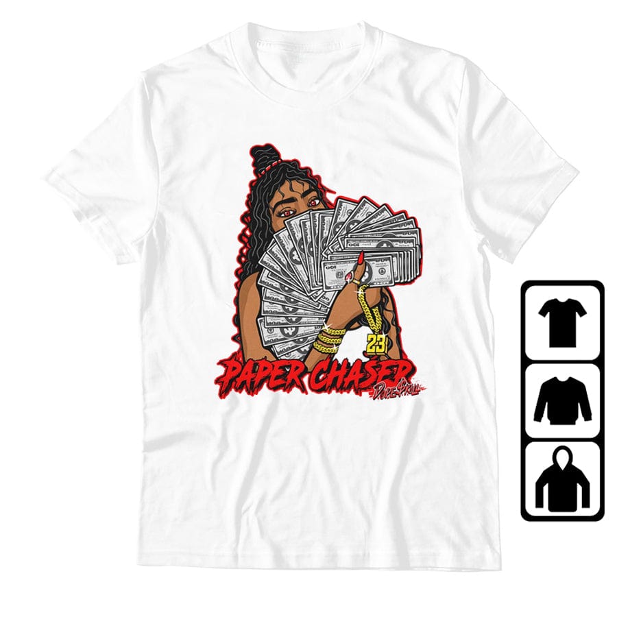 M / Z0220103 White Cherry 11s Sneaker Match White Paper Chaser Print 100% Cotton Unisex Graphic T Shirt Streetwear Women's T Shirt