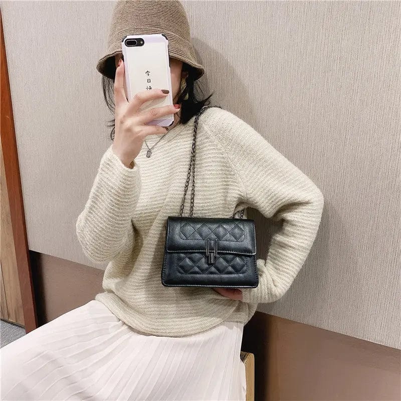 M283 Fashion PU Leather Hasp Women Chain Shoulder Messenger Handbags Autumn Solid Color Lattice Pattern Ladies Crossbody Bag