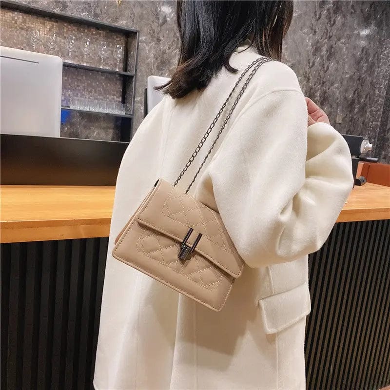 M283 Fashion PU Leather Hasp Women Chain Shoulder Messenger Handbags Autumn Solid Color Lattice Pattern Ladies Crossbody Bag