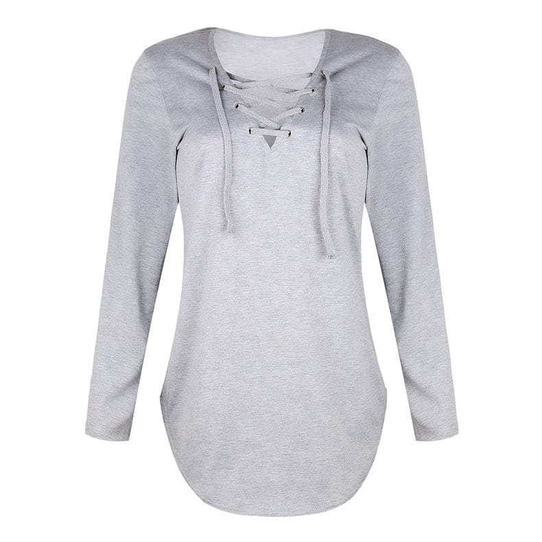M8735 Women tops 7 colors plus size long sleeve elegant lace up ladies' blouses