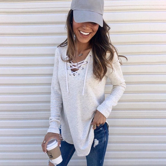 M8735 Women tops 7 colors plus size long sleeve elegant lace up ladies' blouses