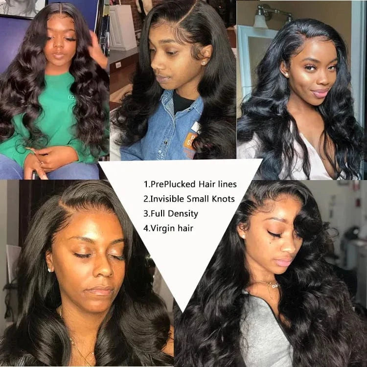 Malaysian 180% Density unprocessed Virgin human hair Transparent invisible hd lace Frontal Body Wave wigs pre plucked