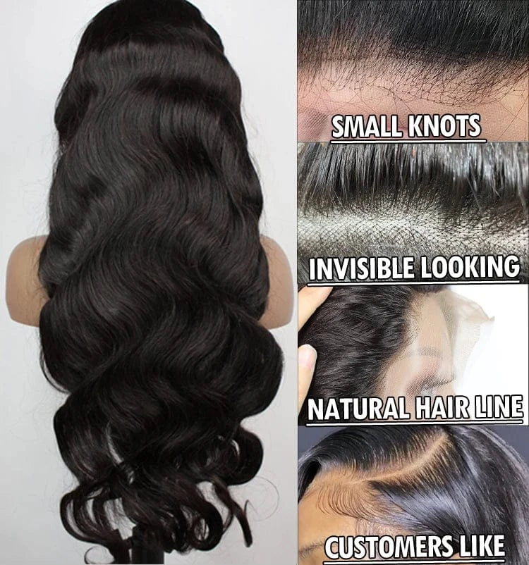 Malaysian 180% Density unprocessed Virgin human hair Transparent invisible hd lace Frontal Body Wave wigs pre plucked