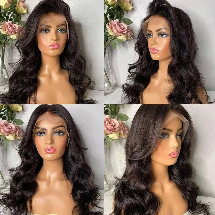 Malaysian 180% Density unprocessed Virgin human hair Transparent invisible hd lace Frontal Body Wave wigs pre plucked