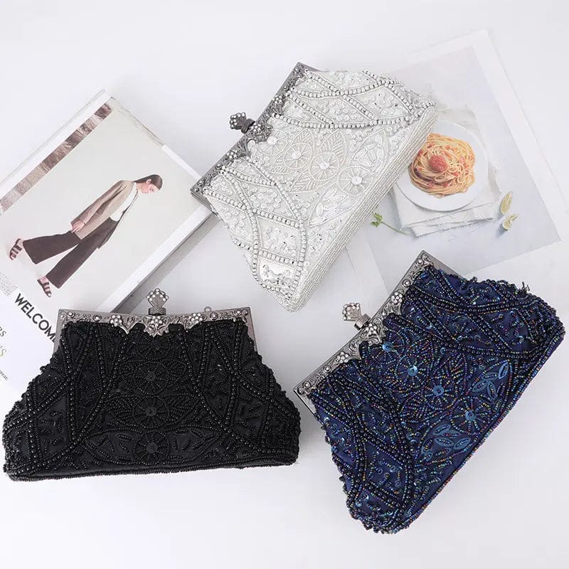 Manufacturer Spot Metal Handle Pearl Acrylic Diamond Sequins Double-sided Channeling Beads Evening Messenger Clutch Bag  Purse