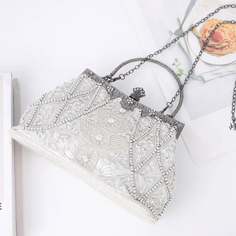 Manufacturer Spot Metal Handle Pearl Acrylic Diamond Sequins Double-sided Channeling Beads Evening Messenger Clutch Bag  Purse