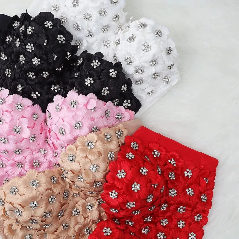 Manufacturer Wholesale spot wholesale flowers rhinestone pink women's tights bustier top