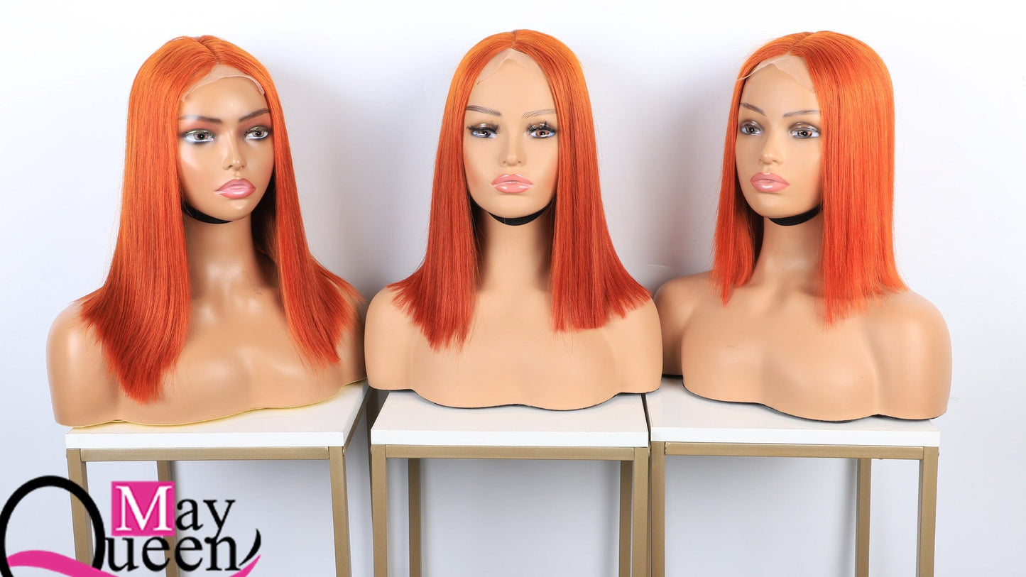 Mayqueen Wholesale Human Hair Super Double Drawn Bob Straight With Bang Natural Ombre Color Closure Lace Frontal Wigs For Black