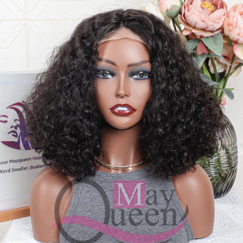 Mayqueen Wholesale Human Hair Super Double Drawn Bob Straight With Bang Natural Ombre Color Closure Lace Frontal Wigs For Black
