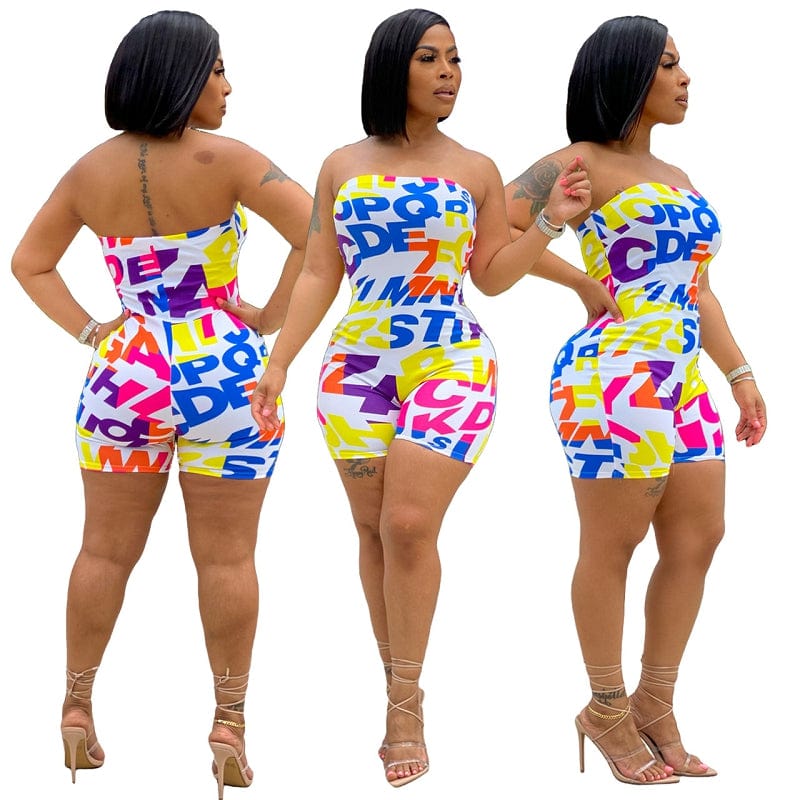 MD-2023052621 2023 trending products letter digital printing sexy bodycon jumpsuit short ladies outfit romper jumpsuits