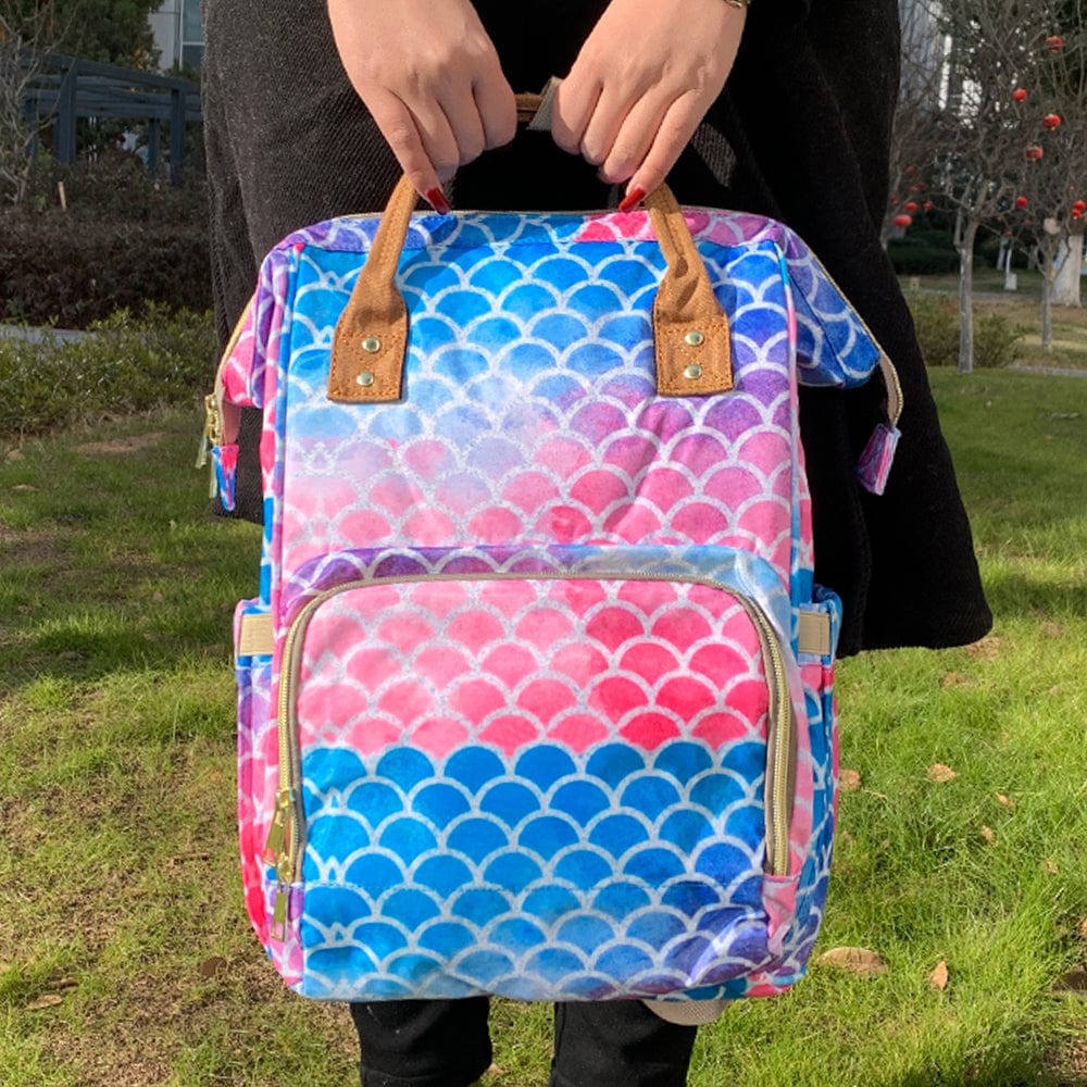 Medium(30-50cm) / Blue Mermaid Wholesale OEM Factory Serape Leopard  Design Maternity Mummy Bag Tote Handbag Waterproof Travel Diaper Bag For Mom Baby Care