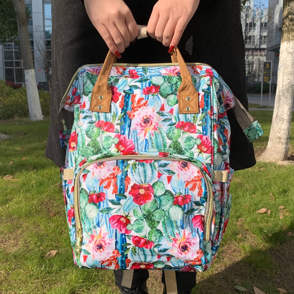 Medium(30-50cm) / floral cactus Wholesale OEM Factory Serape Leopard  Design Maternity Mummy Bag Tote Handbag Waterproof Travel Diaper Bag For Mom Baby Care