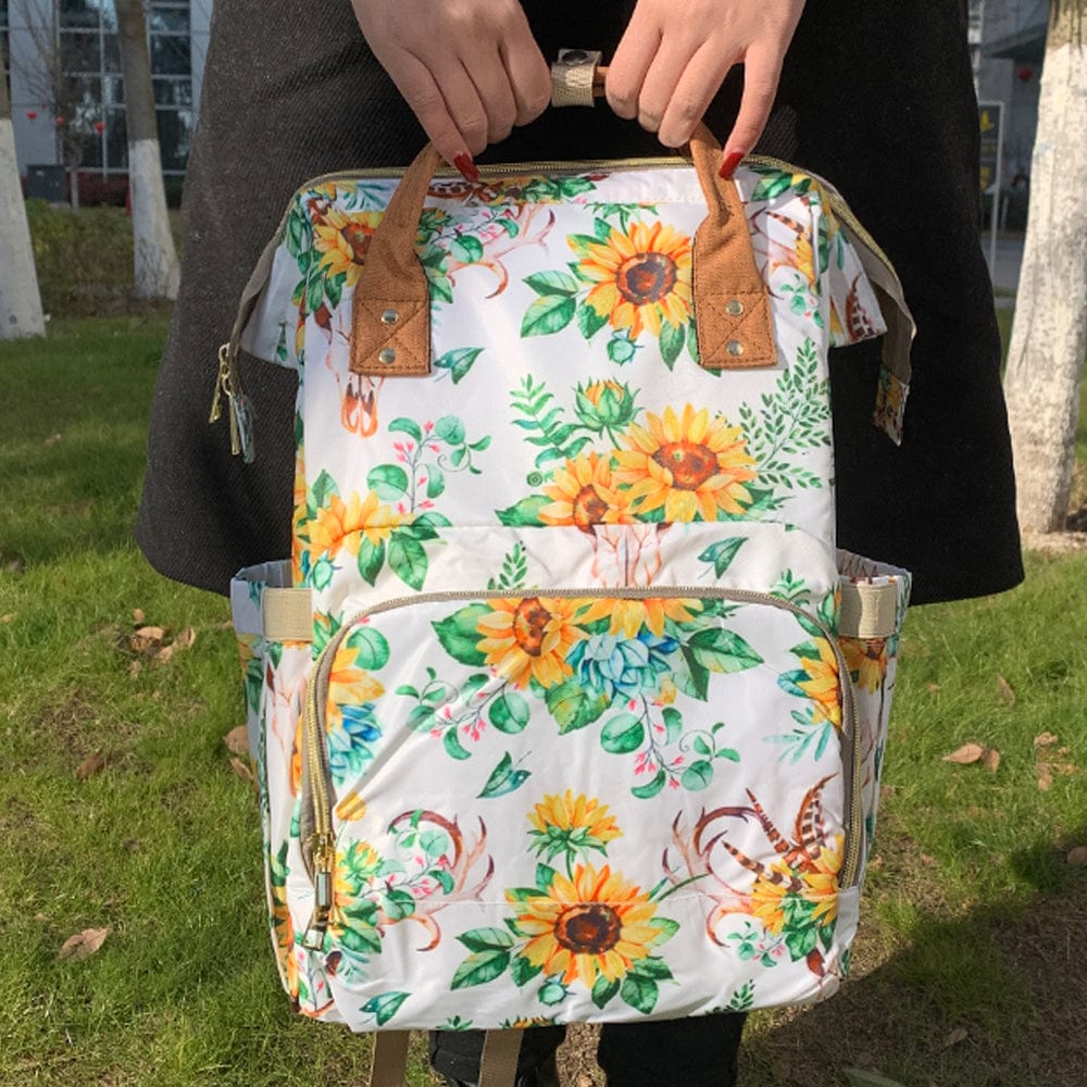 Medium(30-50cm) / skull sunflower Wholesale OEM Factory Serape Leopard  Design Maternity Mummy Bag Tote Handbag Waterproof Travel Diaper Bag For Mom Baby Care