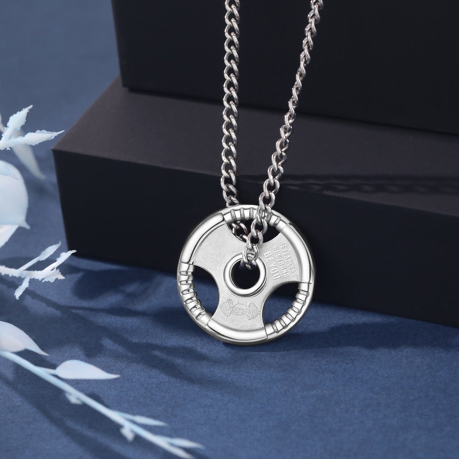 Men Necklace / 26inches / White Gold Plated Hip Hop Jewelry Gym Weightlifter Grip Plate Pendant Necklace Father Gift Stainless Steel Necklace