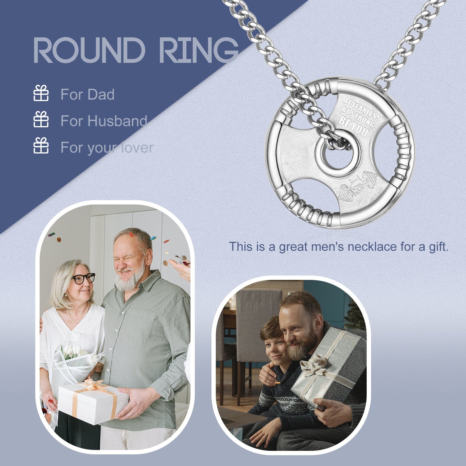 Men Necklace / 26inches / White Gold Plated Hip Hop Jewelry Gym Weightlifter Grip Plate Pendant Necklace Father Gift Stainless Steel Necklace