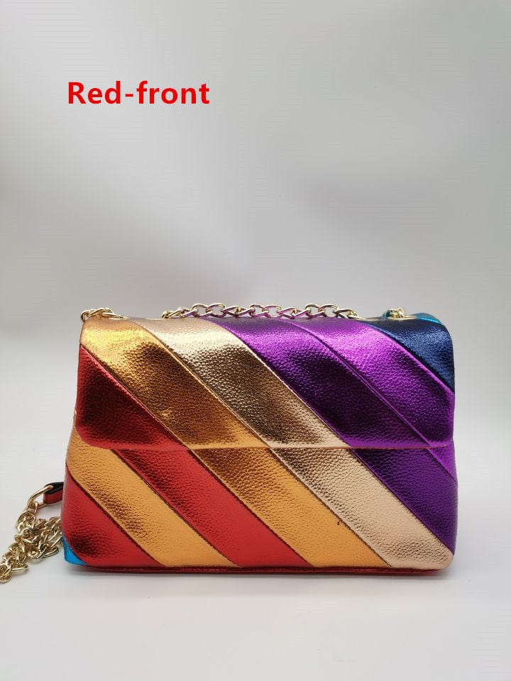 Metallic colorful handbag for ladies hand bag Purse Portable  Pu Rainbow Colorful Plain Jointting  metallic handbag