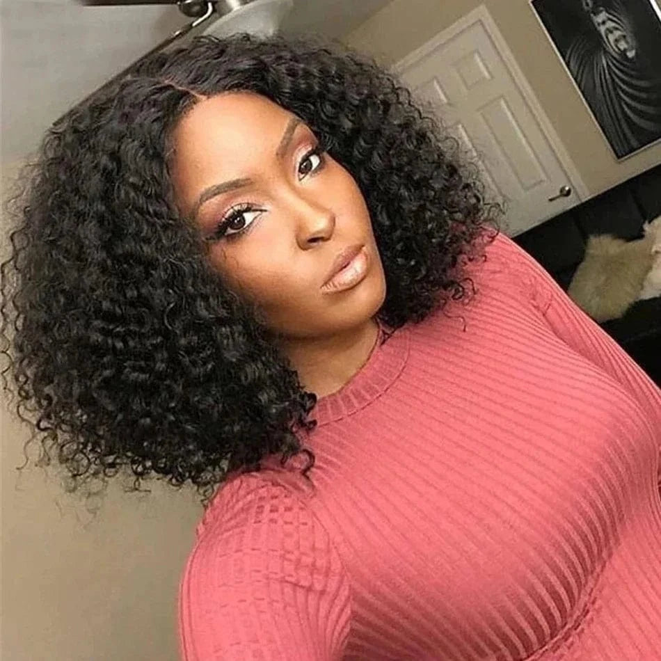 Middle Part Natural Hair 13x6 Lace Frontal Wig with Strap and Black Band Kinky Curly 360 Human Hair Lace Wig