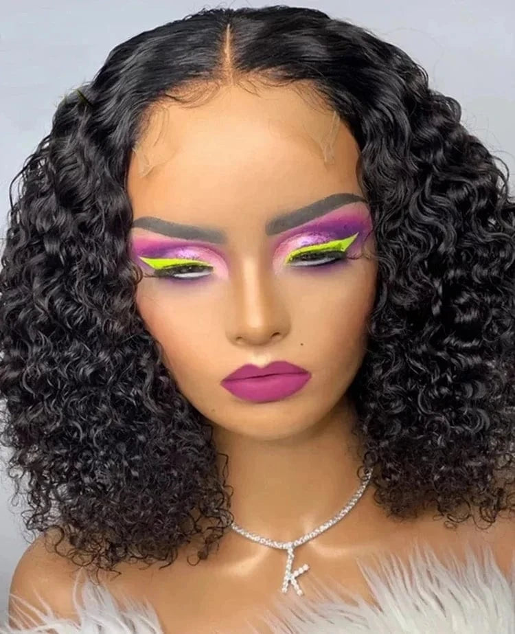Middle Part Natural Hair 13x6 Lace Frontal Wig with Strap and Black Band Kinky Curly 360 Human Hair Lace Wig