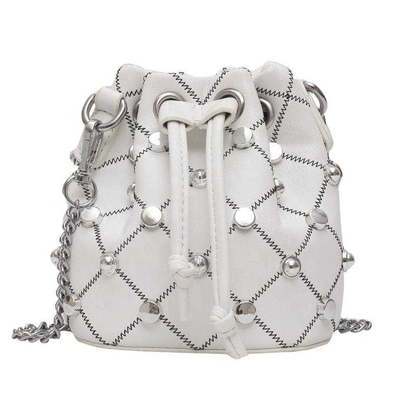 Mini Design Drawstring Bucket Patch Bags Women handbag for ladies PU Leather Embroidery Gold Chain small purse bag