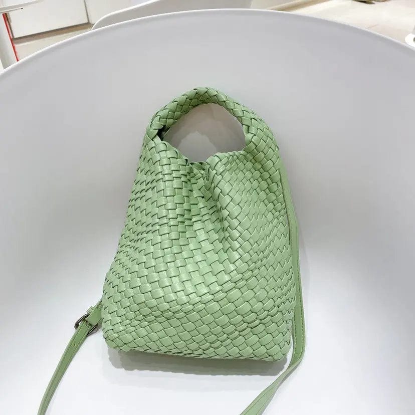 mint green 2022 New Korean Online Celebrity Mother-in-law Bag Soft Leather Woven Large-capacity Tote Bag