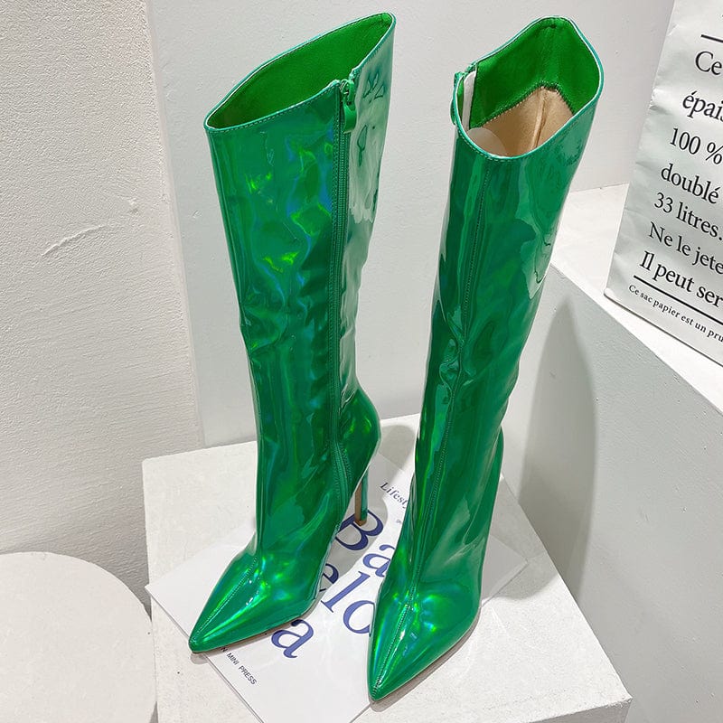 Mirror Sequin Boots Over Knee Sexy 2022 Runway Stilettos Pointed Toe Candy Colors High Heels Zipper Long Botas Mujer Women Shoes