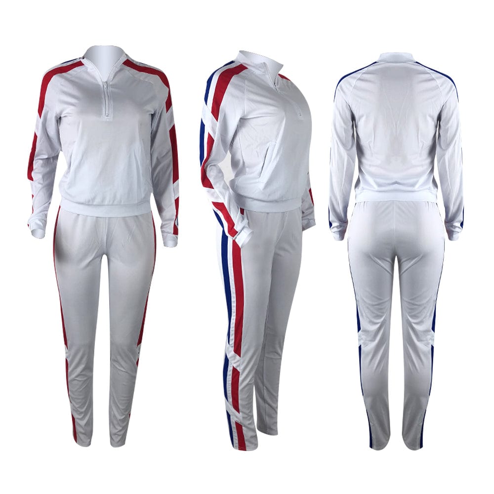 MNL1059 autumn winter new sports zipper long sleeved side striped trousers solid color jogging 2 piece set women sweatsuit set