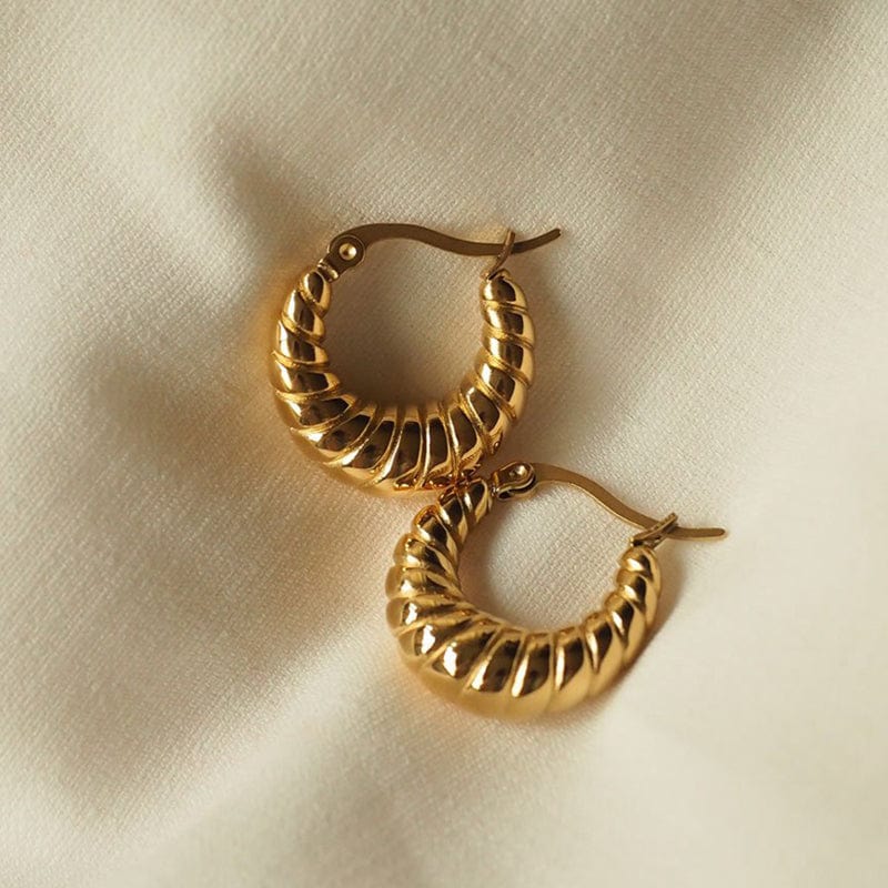 Model 2 LWI60014 Boucle D'oreille Vintage Style 18k Gold Screw Twisted Earring Stainless Steel Smooth Chunky Hoop Earrings