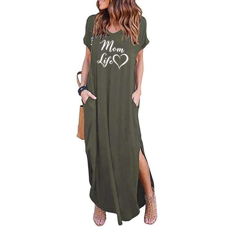 MOM Life Print women maxi dress fashion clothes american dresses Plus Size long vestidos sexy 2022 summer casual dress