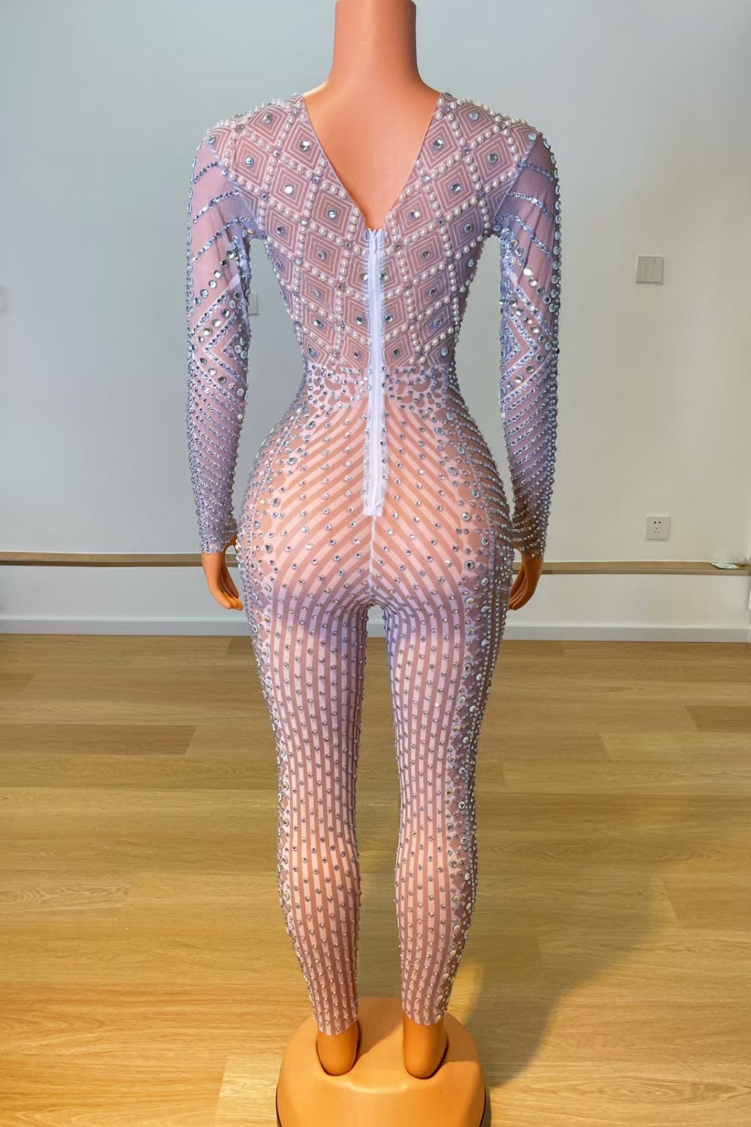 Monos Sequin Rhinestone Pearls Pole Dance Leotard Party Club Transparent Bodysuit Plus Size Women One Piece Bodycon Jumpsuits