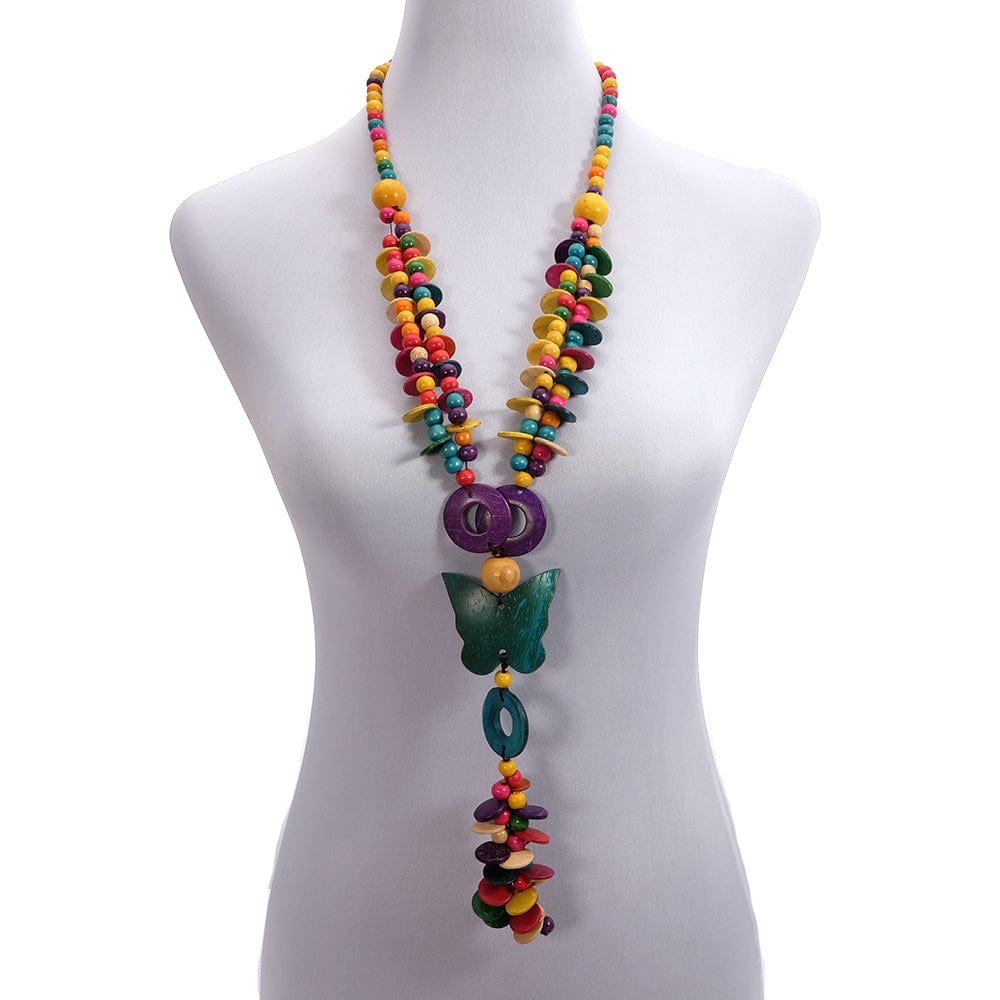 Multi OEM Wholesale Multi Color Coconut Shell Knit Handmade Ethnic Pendant Bohemian Wood Beaded Butterfly Necklace for Women Jewelry