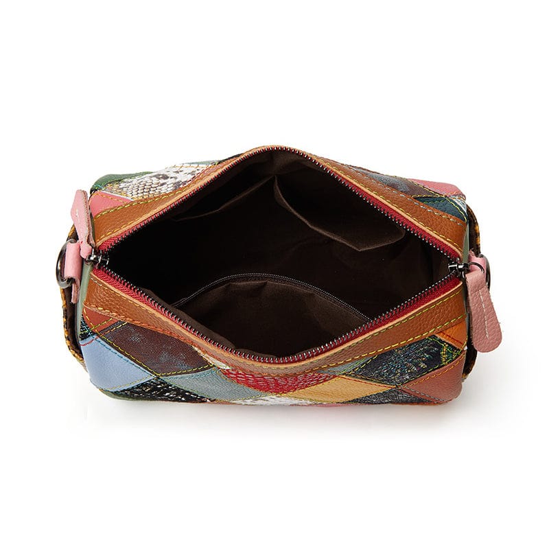 Multi Trendy genuine leather contrast color messenger boston bag women retro shoulder pillow bag new ladies handbags
