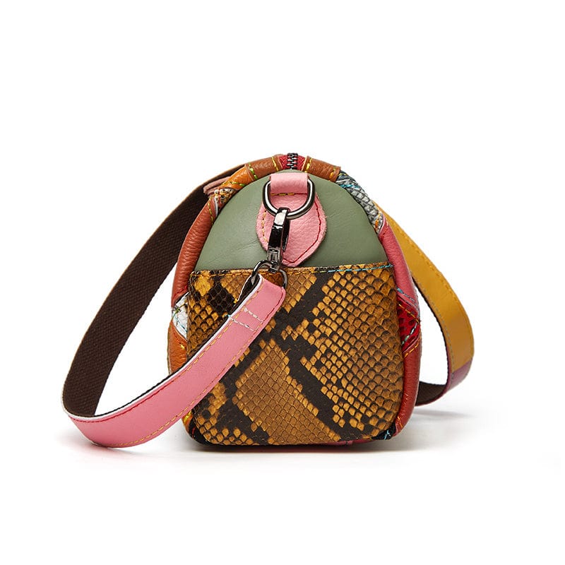 Multi Trendy genuine leather contrast color messenger boston bag women retro shoulder pillow bag new ladies handbags