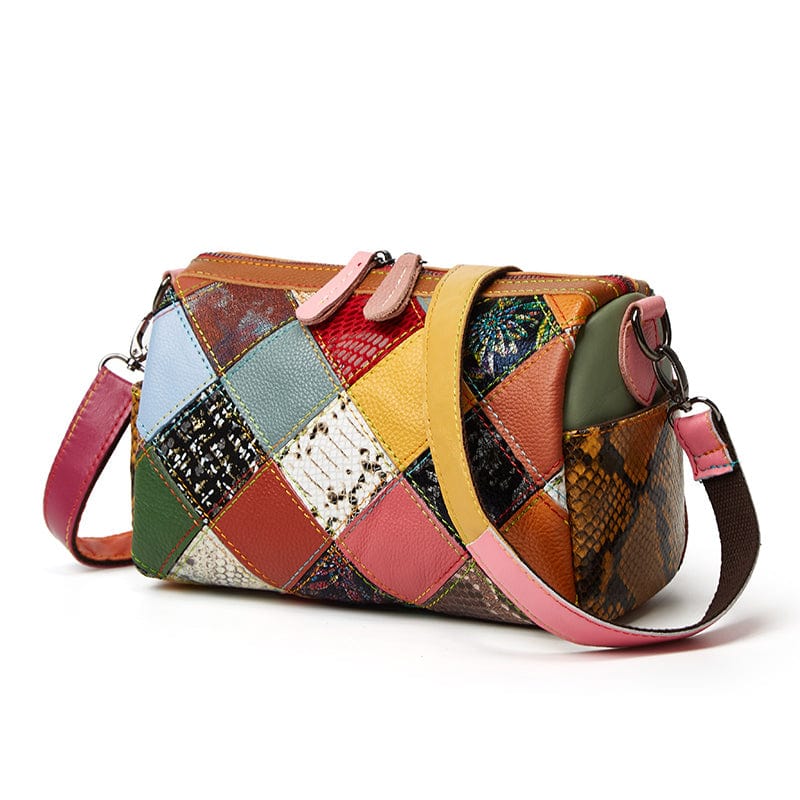 Multi Trendy genuine leather contrast color messenger boston bag women retro shoulder pillow bag new ladies handbags