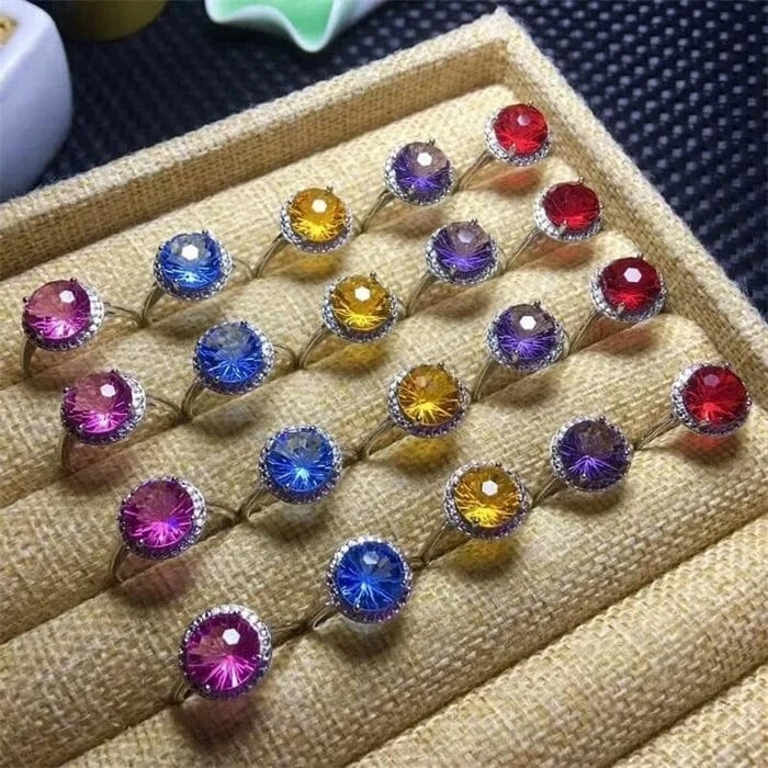 Multi Wholesale high quality natural 925 silver inlays fireworks corundum ring