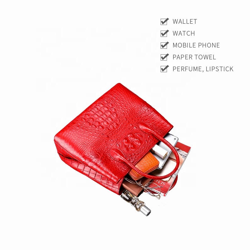 Multifunctional red lady office handbag big handbag large with crocodile leather for ladies