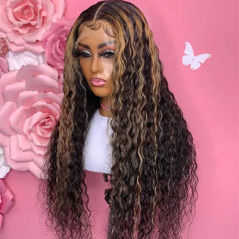 Natural Black Brown Ombre Color Deep Curly Wig Pre Plucked With Baby Hair Brazilian Human Hair Lace Front Wigs