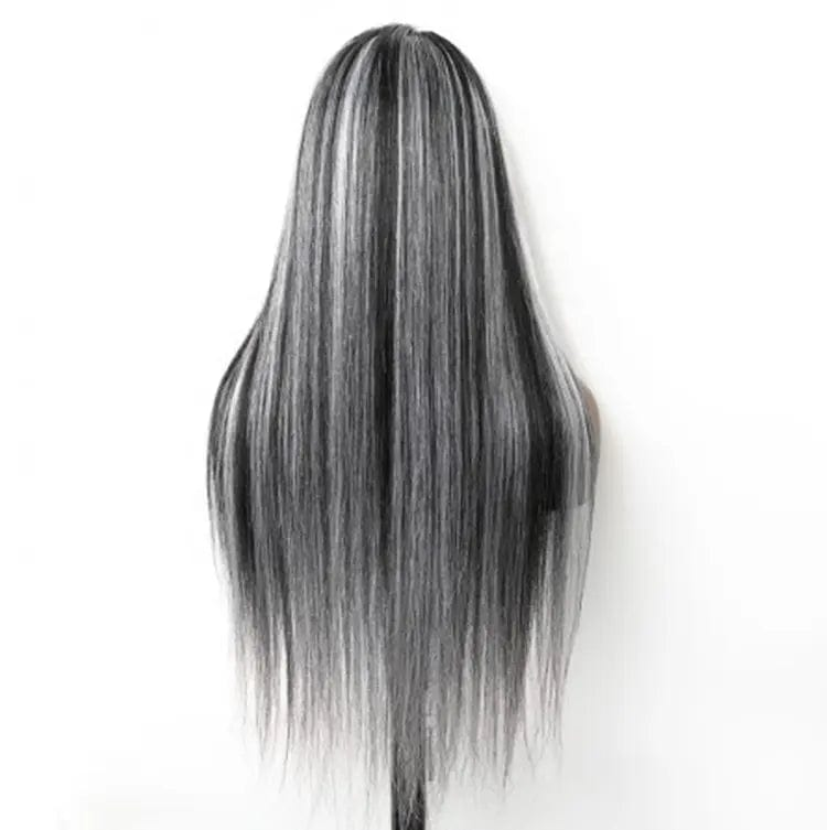 Natural Black White Highlight Color Straight Human Hair Wig Pre Plucked Cuticle Aligned Lace Front Wigs
