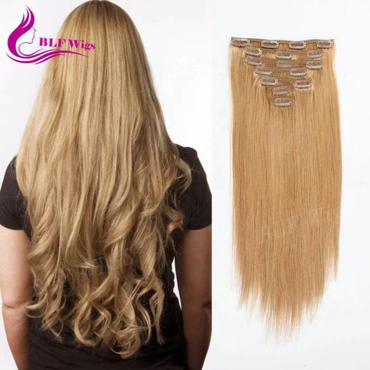 Natural Blonde Hair Clip in Brazilian Human Hair Extensions for White Women