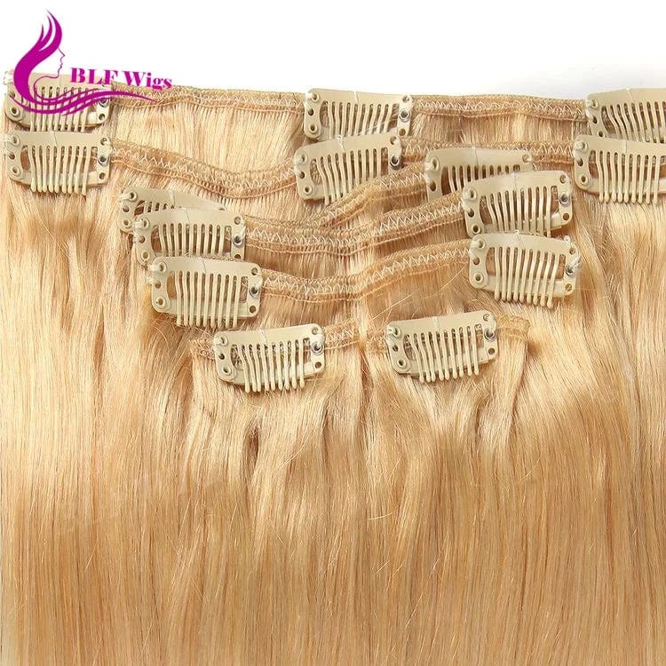 Natural Blonde Hair Clip in Brazilian Human Hair Extensions for White Women