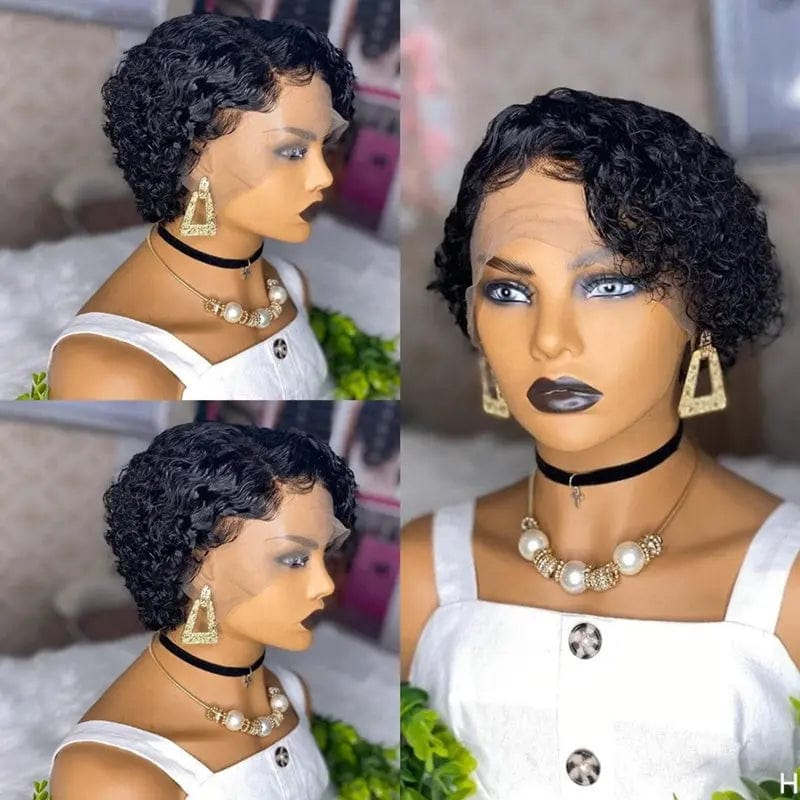 Natural Color Bob Curly Swiss Lace Wigs Brazilian Virgin 100% Remy Human Hair 13*4 Lace Front Wig