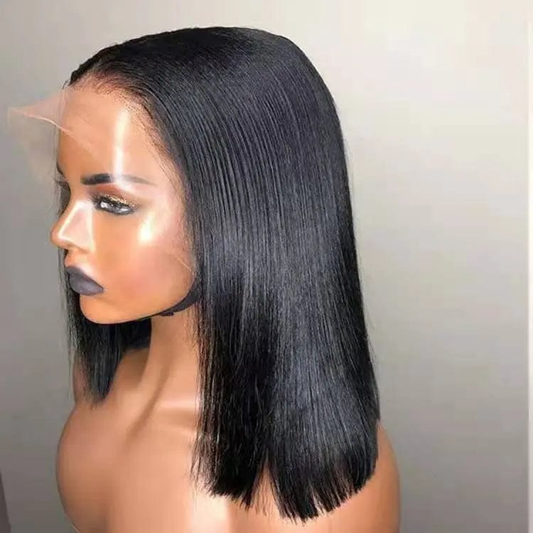Natural Color Bob Silky Straight Middle Part Pre-plucked Brazilian Human Hair Lace Front Wigs