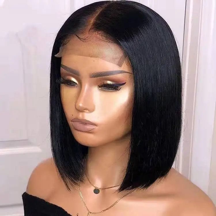 Natural Color Bob Silky Straight Middle Part Pre-plucked Brazilian Human Hair Lace Front Wigs