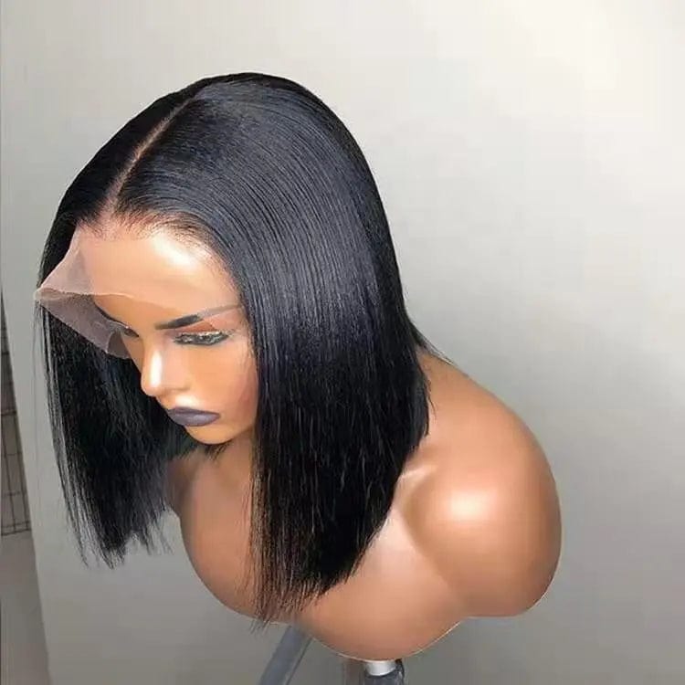 Natural Color Bob Silky Straight Middle Part Pre-plucked Brazilian Human Hair Lace Front Wigs